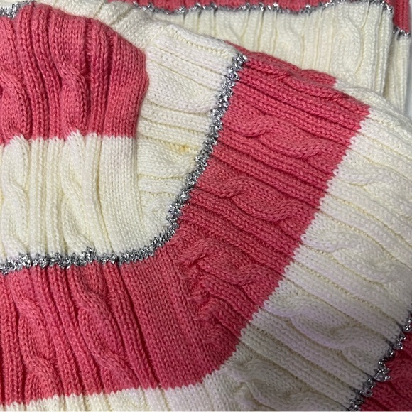 Tommy Hilfiger Pink, Off-white, and Silver Striped Cable Knit Sweater Large - Picture 12 of 12